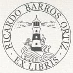 Bookplate stamp lighthouse illuminating