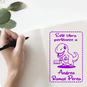 Sello libro dinosaurio con libro