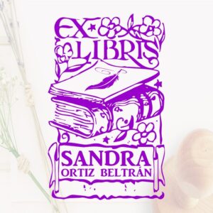 Sello ex libris libro con flores