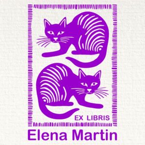 Sello ex libris dos gatos