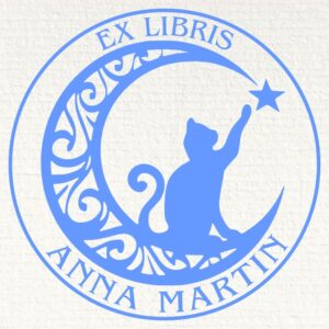 Sello ex libris gato con estrella