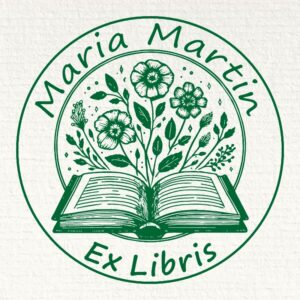 Sello ex libris libro con margaritas