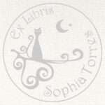Sello ex libris en relieve gato bajo la luna