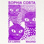 Sello ex libris tres gatos