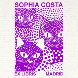 Sello ex libris tres gatos