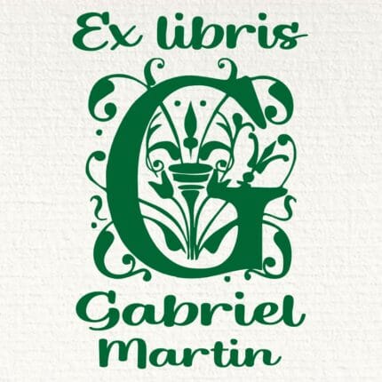 Sello ex libris inicial g con nombre personalizado