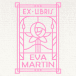 Sello ex libris rosa enmarcada