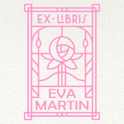 Sello ex libris rosa enmarcada